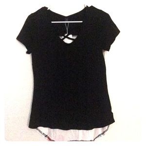 Criss Cross Cutout Neckline Top with Floral Back